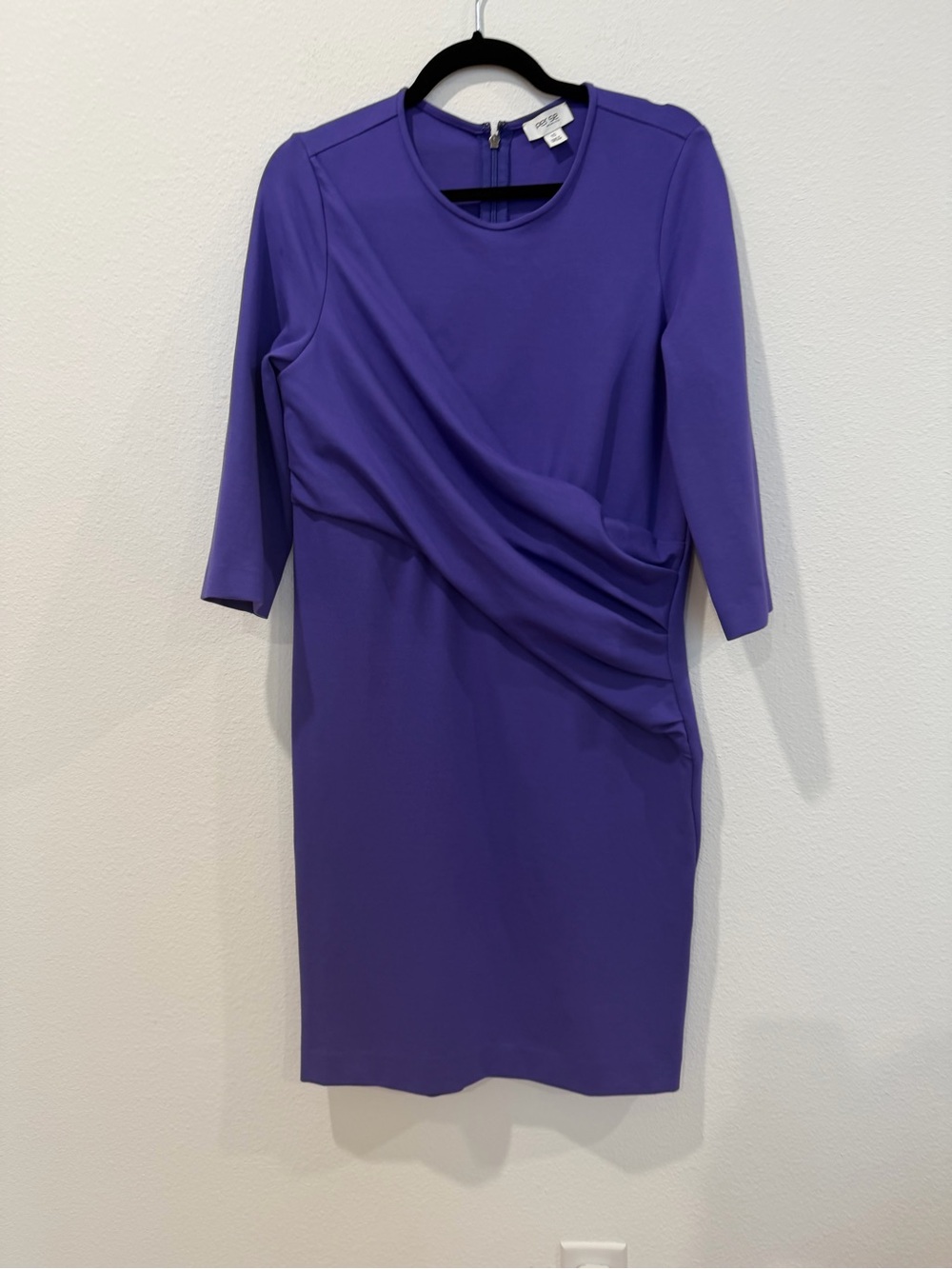 Per Se Purple Draped Long Sleeve Sheath Dress